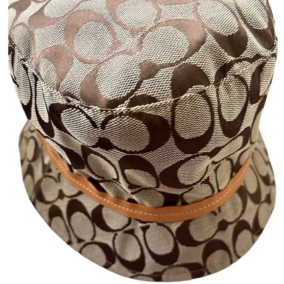 Coach Signature Monogram Jacquard Bucket Hat Khaki Brown Leather Trim SZ M/L - Picture 3 of 8